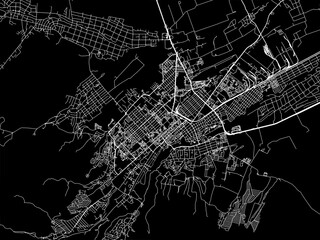 Fototapeta premium Vector road map of the city of Nalchik in the Russian Federation with white roads on a black background.
