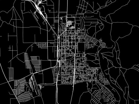Vector road map of the city of Salavat in the Russian Federation with white roads on a black background.