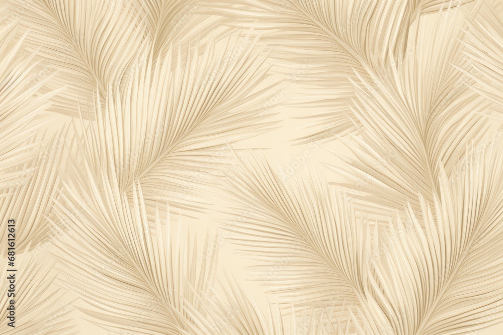 Wall mural a close up of a wallpaper with a pattern of palm leaves on a beige background that is very similar t