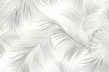  a close up of a white wallpaper with a pattern of palm leaves on the left side of the wall and a white background on the right side of the wall.