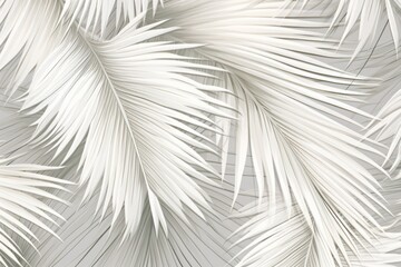  a close up view of a white palm tree leaf wallpaper with a gray back ground and a black and white photo of the leaves of a palm tree in the foreground.