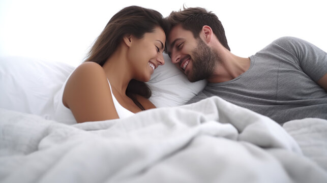 A charming couple resting in bed together
