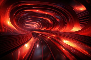 Fototapeta na wymiar a computer generated image of a tunnel of red and orange lights in the center of the tunnel is a black background with a red light at the end of the tunnel.