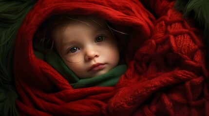Cute baby in a cozy blanket photo, sleeping, Generative AI
