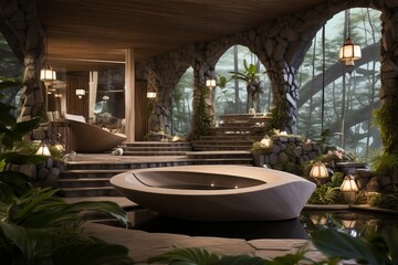 Modern eco spa interior. Natural concept background