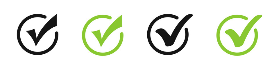 Vector checkmark icons. Green tick icon set. Checkmark vector icons.