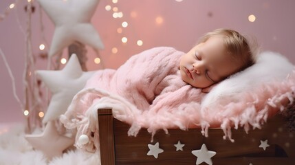 Fototapeta na wymiar Cute baby in a cozy blanket photo, sleeping, Generative AI