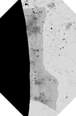 Black and white Gaza Strip map. Detailed grayscale Palestinian district map in Middle East.