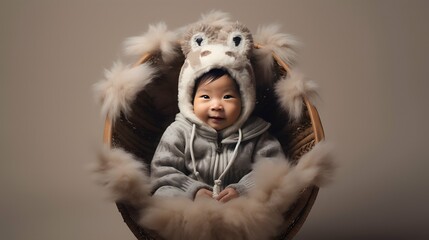 Cute baby in a cozy blanket photo, sleeping. stock photo