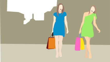 Two girls returning home with shopping