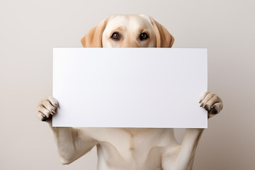 Golden Retriever Dog Illustration Holding a Blank White Sign against a neutral background