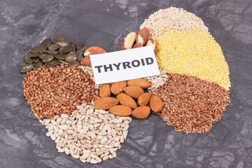 Ingredients as best food for healthy thyroid. Natural eating containing vitamins