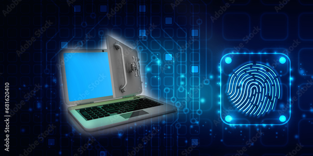 Poster 3d rendering laptop with locker