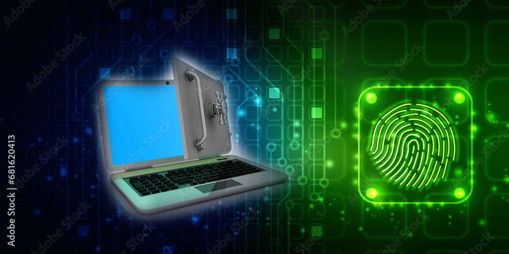 Poster 3d rendering laptop with locker