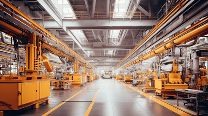 Bright, clean, and spacious interior of an industrial factory - obrazy, fototapety, plakaty