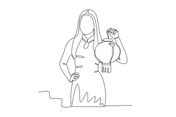 A woman holding a lantern. Chinese new year one-line drawing