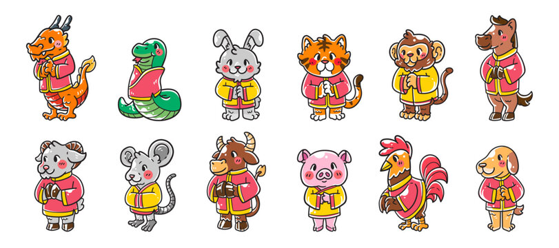 Chinese zodiac animal character illustration set