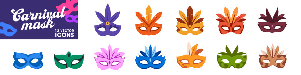 Carnival Mask set. Venice Carnival mask collection.