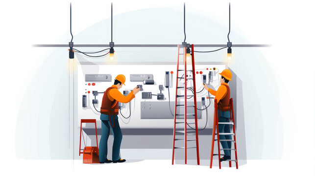 Electric Wiring: Electricians meticulously installing wiring