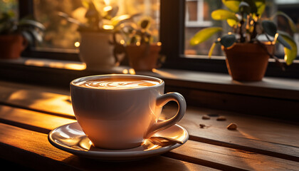 Freshness and heat in a close up of a frothy latte generated by AI