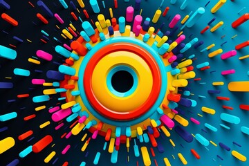 A colorful graphic with a circle in the middle