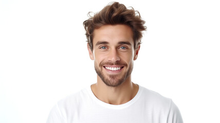 Fototapeta premium Smiley man posing alone with a clean white background
