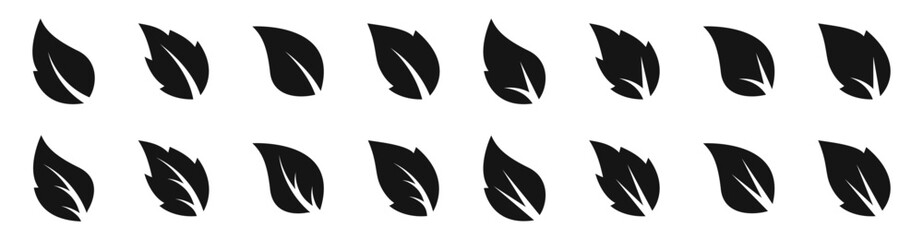 Green leaf icons. Set of green leaf icons. Leaves silhouettes. Leaves icons