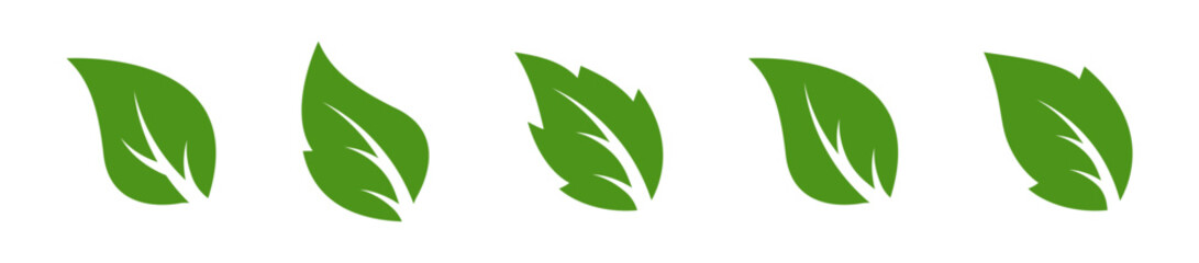 Green leaf icons. Set of green leaf icons. Leaves silhouettes. Leaves icons. EPS 10