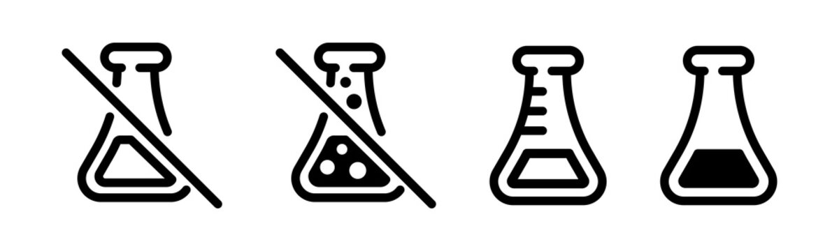 No chemical risk icons. Chemical bulb vector icons. No preservative. Chemical free signs.