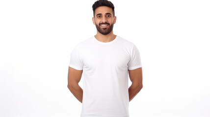 single Indian man wearing a t-shirt on a pure white background