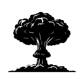 recommend clip art: Nuclear explosion mushroom cloud icon. Atomic bomb war silhouette, symbol end of the world isolated on white background. Vector illustration