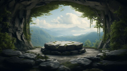 Big stone monolith on a hill among the mountains. Rune magic ritual stone in the mountains....