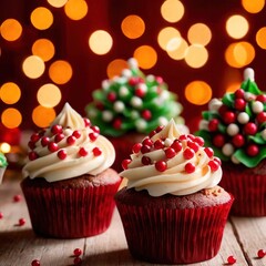 christmas cupcakes , festive treats with colorful icing, holiday traditional baked cakes