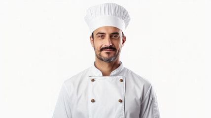 expert chef cooking alone against a stark white background