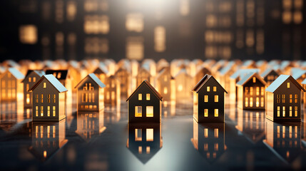 Idea casas miniatura - Inversión inmobiliaria - Negro y oro - Lujo elegante 3d render - obrazy, fototapety, plakaty