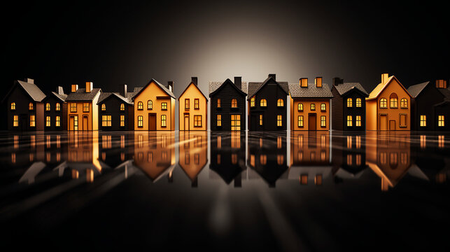 Idea casas miniatura - Inversi&oacute;n inmobiliaria - Negro y oro - Lujo elegante 3d render