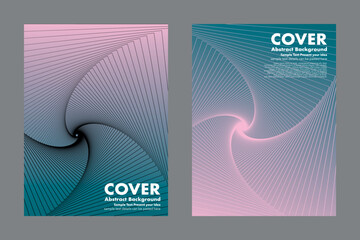 Abstract vector twist lines on gradient background, geometric shape, for cover brochure poster flyer wallpaper banner website business, pink and turquoise, layout template, minimalist style 