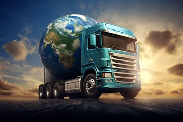 Truck and globe world almost concept