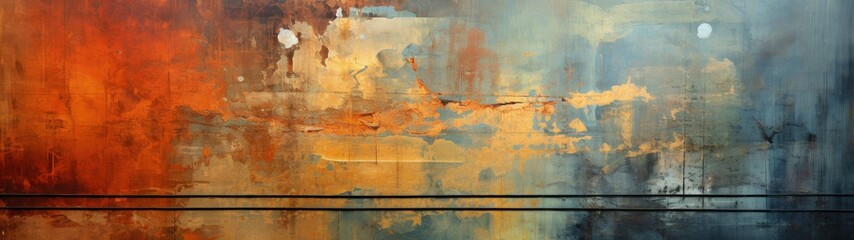 Vibrant and Dynamic Abstract Artwork with Rust-like Metal Wall Texture
