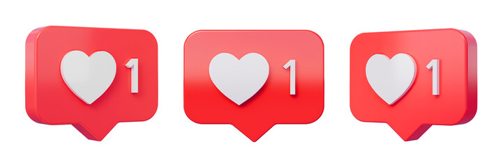 Heart in speech bubble icon isolated on a white background. Love like heart social media notification icon. Emoji, chat and Social Network. 3d rendering, 3d illustration preview_1 - obrazy, fototapety, plakaty