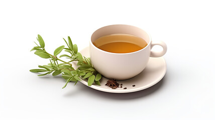 Isolated on a white background, a teapot filled with herbs - obrazy, fototapety, plakaty