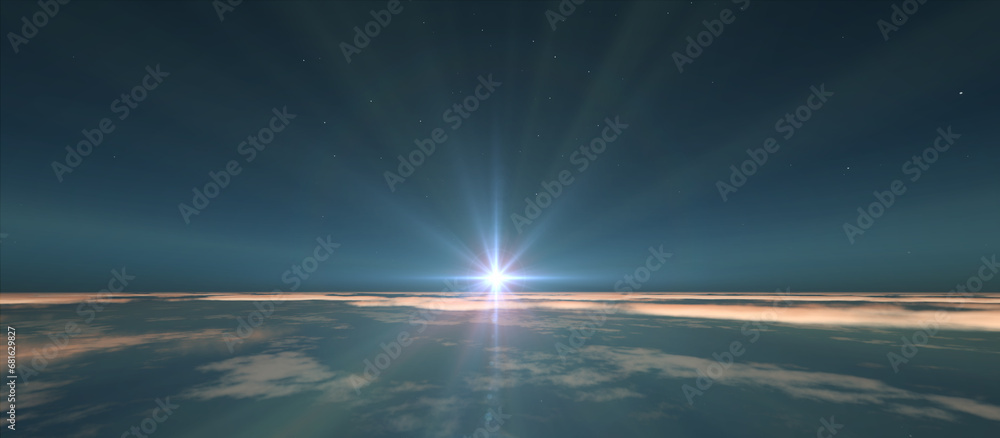 Sticker sunrise from space aurora, 3d rendering