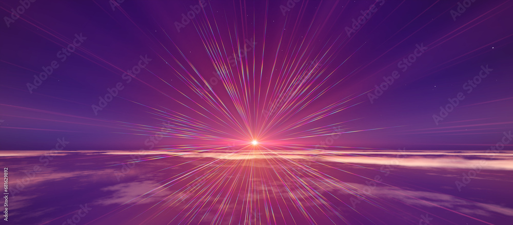 Sticker sunrise from space aurora, 3d rendering