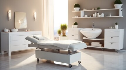 Fototapeta na wymiar Room interior with massage table in spa salon.