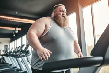 Fototapeta na wymiar Fat man in sportswear exercising in the gym.
