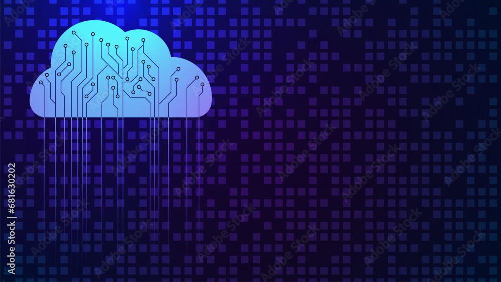 Poster cloud computing with futuristic circuit board for modern internet business technology and online sto