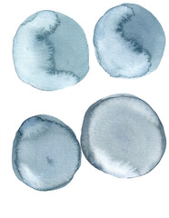 Blue watercolour circles isolated on white background, artistic textures
