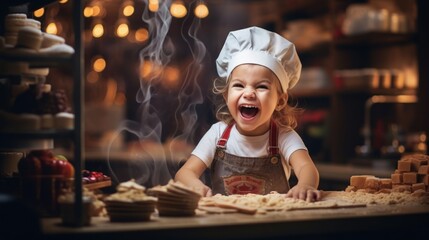 Little girl dreaming to be a restaurant chef.