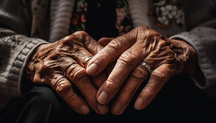Senior couple holding hands, embracing, love, togetherness, bonding, marriage generated by AI