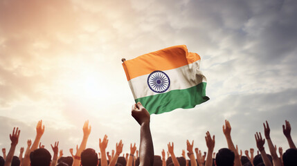 15th August Happy Independence Day of India Hand Holding Flag